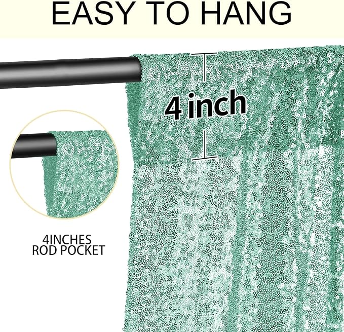 2×8FT-6PCS Mint Green Sequin Backdrop Curtains Panels, Photography Backdrop - Image 5