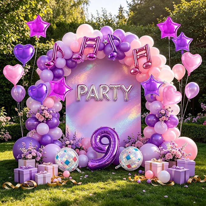 TONIFUL Girl‘s 9th Purple Pink Music Themed Birthday Decorations | 40 Inch - Image 3