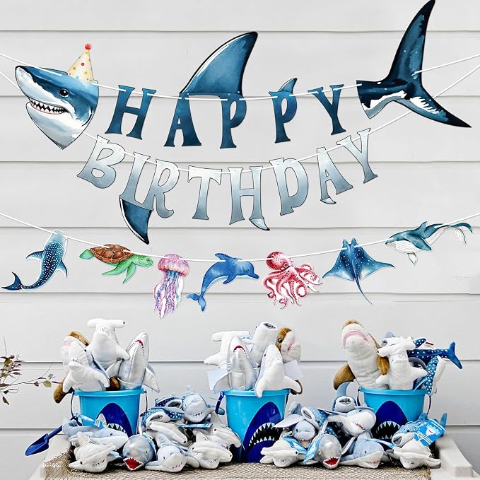 Shark Happy Birthday Banner Shark Garland Ocean Animals Party Decorations - Image 5