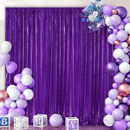 Purple Sequin Curtains Backdrop 6 Pcs 2FTx8FT Shiny Shimmer Fabric | Glitter - Image 2