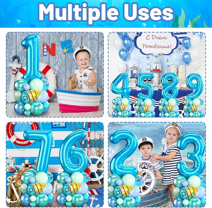 40 Inch Number 5 Balloon Blue Ocean Under the Sea Number Five Foil Balloons - Image 5