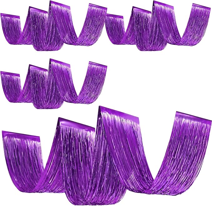 4 Pcs Purple 15ft Metallic Foil Ceiling Fringe Curtains, Party Decor Fringe by Breling