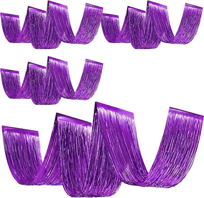4 Pcs Purple 15ft Metallic Foil Ceiling Fringe Curtains, Party Decor Fringe by Breling