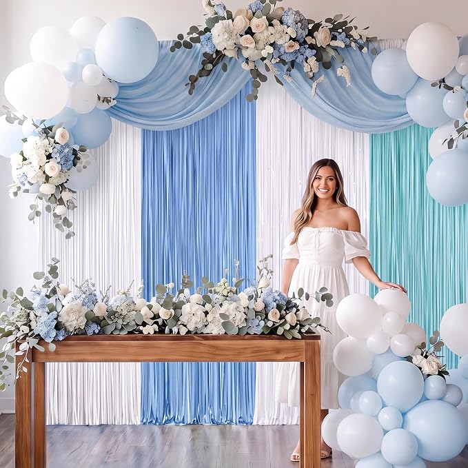 Frienda 4pcs Blue and White Party Decorations 6.6ft Fringe Curtains Decorations - Image 3