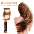 KTKUDY Detangling Brush Boar Bristles Hair Brush Make Hair Shiny & Healthier Curved and Vented Detangler Brush for Women Men Kids Wet and Dry Hair (Orange)