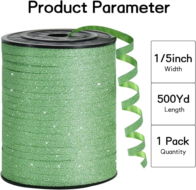 BEISHIDA Light Green Sage Glitter Ribbon - Image 2