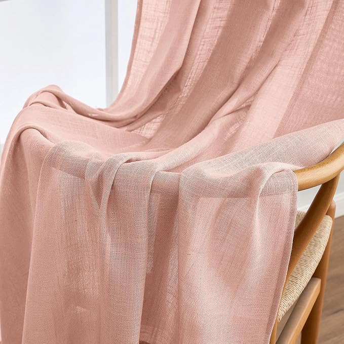 MIULEE Blush Pink Linen Curtains 52x96 Inches Long 2 Panels - Image 6