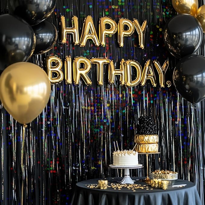 4 Packs Black Foil Fringe Curtain, Glitter Metallic Tinsel Backdrop - Image 5