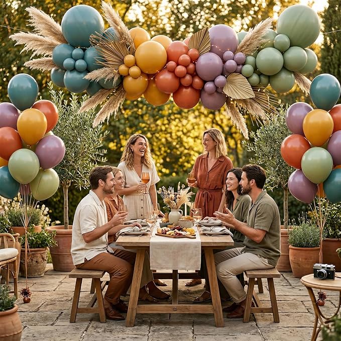 Boho Rainbow Balloons, 12inch Assorted Colors Balloon Slate Dusty Blue Mustard - Image 6