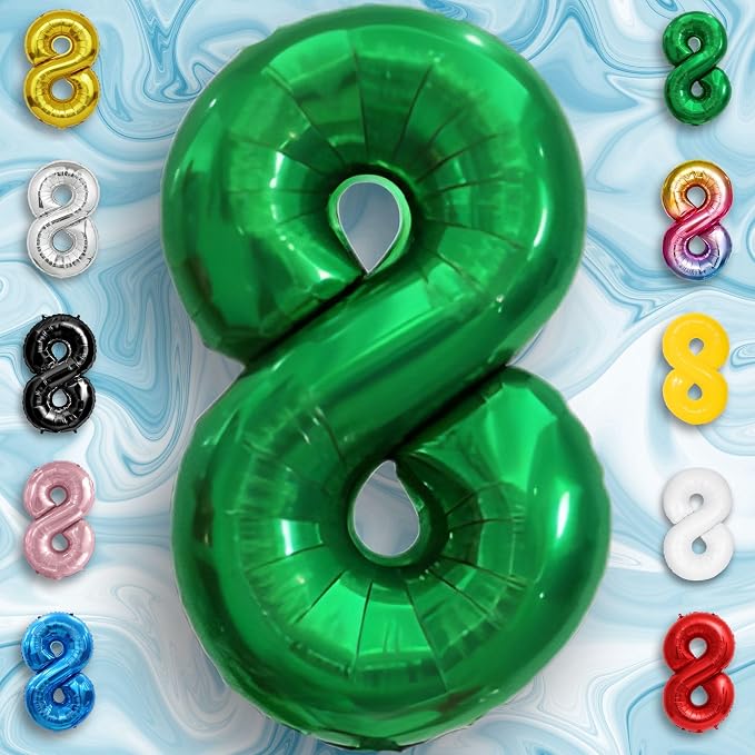 Green Number Balloon 8 Mylar Foil Balloons 16 Inch - Image 2