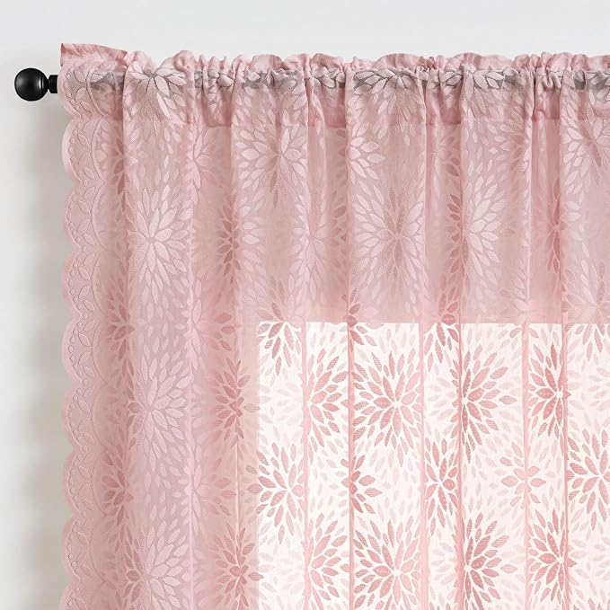 MIULEE Vintage Floral Scalloped Lace Curtains, Light Pink 52" W x 36" L | 2 - Image 6