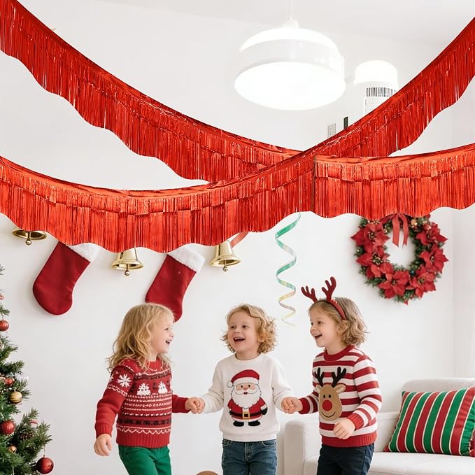 LOLStar Red Foil Fringe Tinsel Garland, Tinsel Streamers Banner, 6 Pack | 60Ft - Image 8