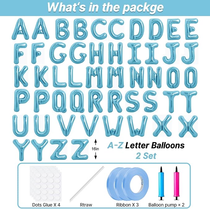 LIOZEOKUN Letter Balloons 16 Inch Alphabet A-Z Mylar Foil Balloons 2 Set - Image 2