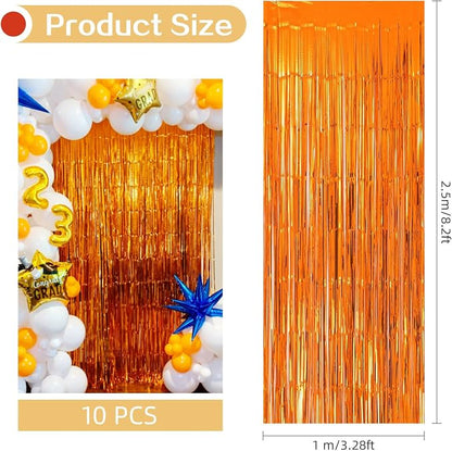 10 Pack Orange Backdrop Curtain 3.2ft x 8.2ft Metallic Tinsel Foil Fringe - Image 3