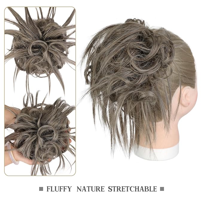HMD Tousled Updo Messy Bun Hair Piece Hair Extension Ponytail With Elastic Rubber Band Updo Bun Synthetic Hairpieces for Women