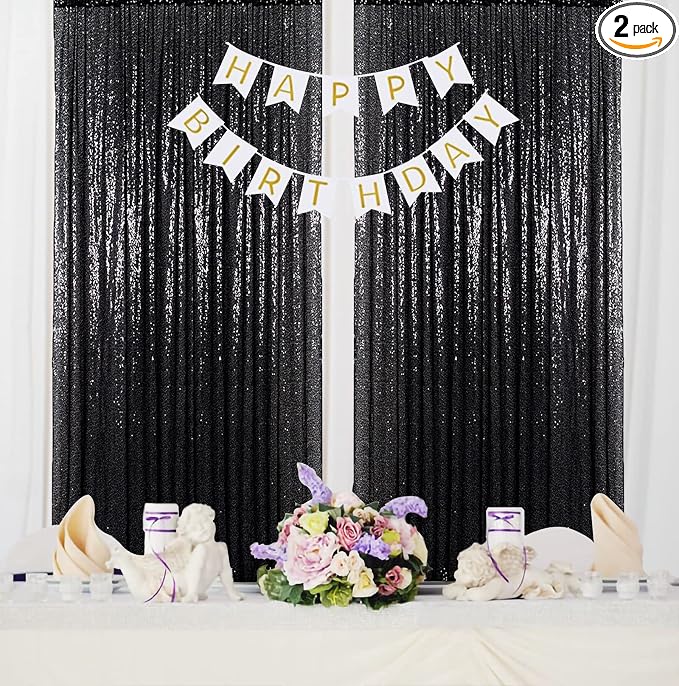 ShinyBeauty Black Sequin Backdrop Curtains 2 Panels Sequin Bakdrop 4x8FT by ShinyBeauty