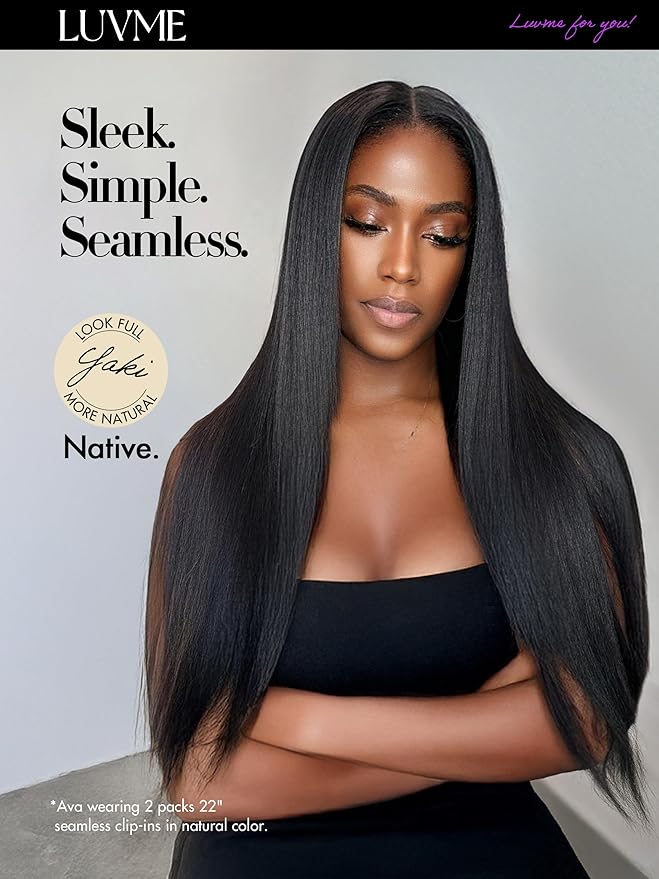 LUVME Yaki Straight Seamless 2 Pack 220g 14Pcs Clip in Hair Extensions Full Max with 20inch Remy Human Hair Extensions, Natural Black 100% Real Soft Hair