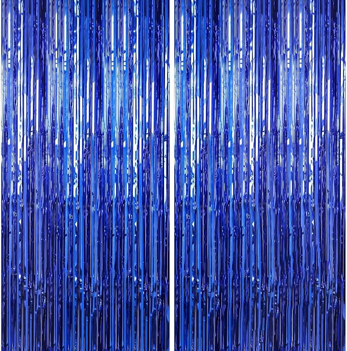 Crosize 8 Pack Dark Blue Party Streamers Backdrop, 3.3 x 9.9 ft | Tinsel Foil by Crosize