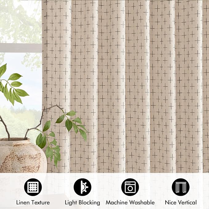MIULEE Patterned Farmhouse Linen Curtains, Back Tab - Image 4
