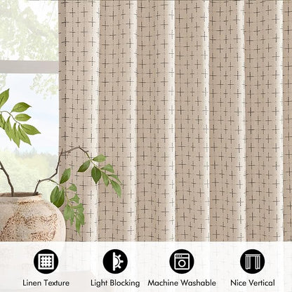 MIULEE Patterned Farmhouse Linen Curtains, Back Tab - Image 4