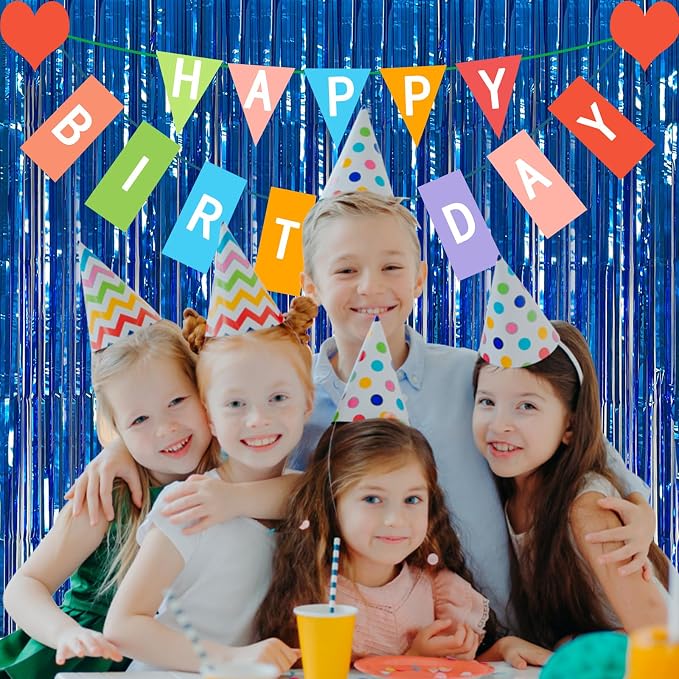 10 Pack Foil Curtain Backdrop Blue Metallic Tinsel Foil Fringe Curtains Photo - Image 5