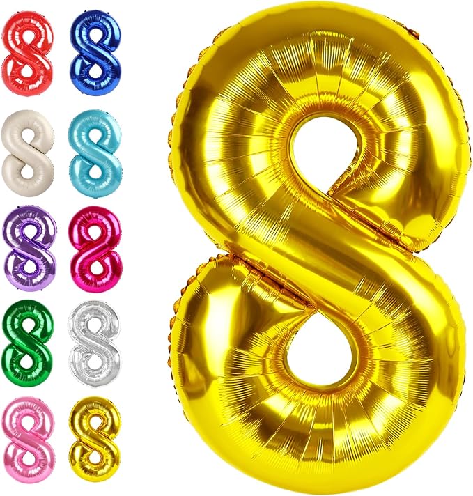 Helium Foil Gold Number 8 Balloon 40 Inch, Mylar Eight Numbers 8 18 28 38 48 58 by Upgesy