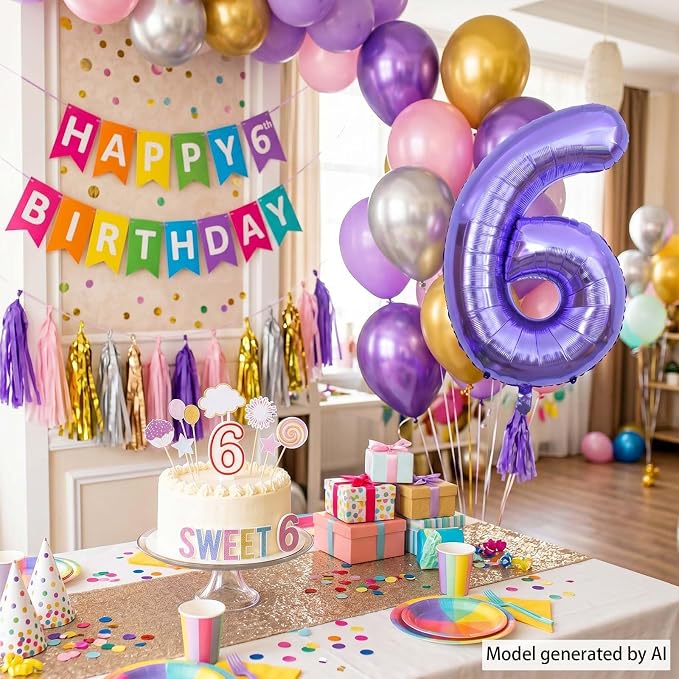 Purple Number 6 Balloon 40 Inch, Large Lavender Mylar Foil Number 6 - Image 3