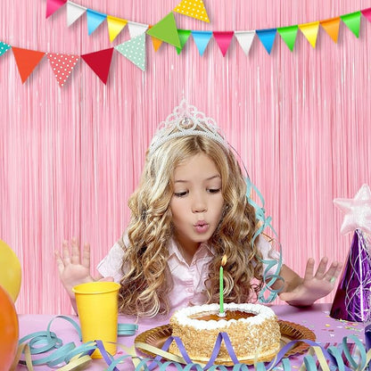 2Pack Pastel Pink Metallic Tinsel Foil Fringe Curtains, 3.3 X 8.3ft Pink Party - Image 5