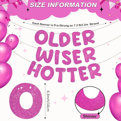 Fulmoon Set of 3 Pre Strung Older Wiser Hotter Glitter Banner Funny Birthday - Image 3