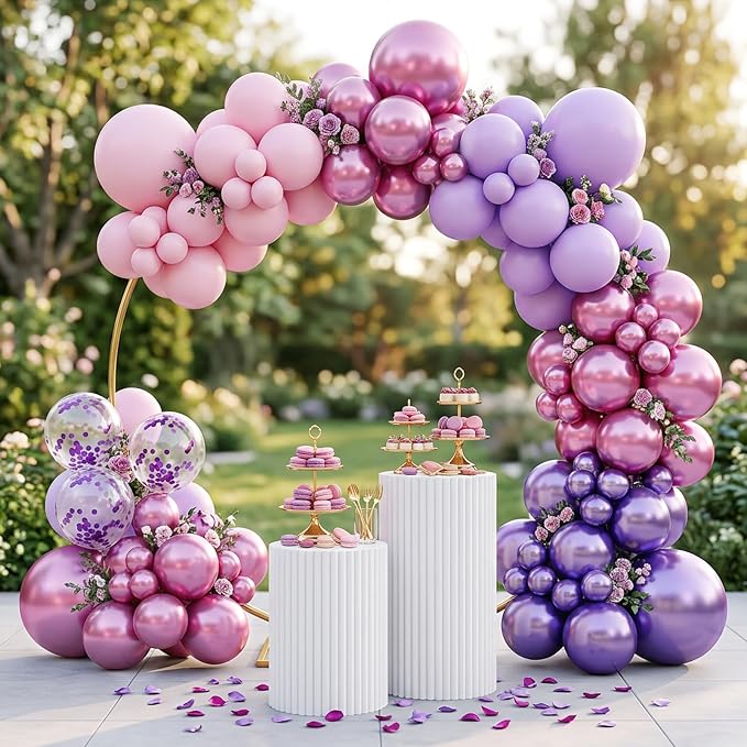 RUBFAC Pink Purple Balloon Garland Arch Kit Different Sizes 129pcs | Latex - Image 7