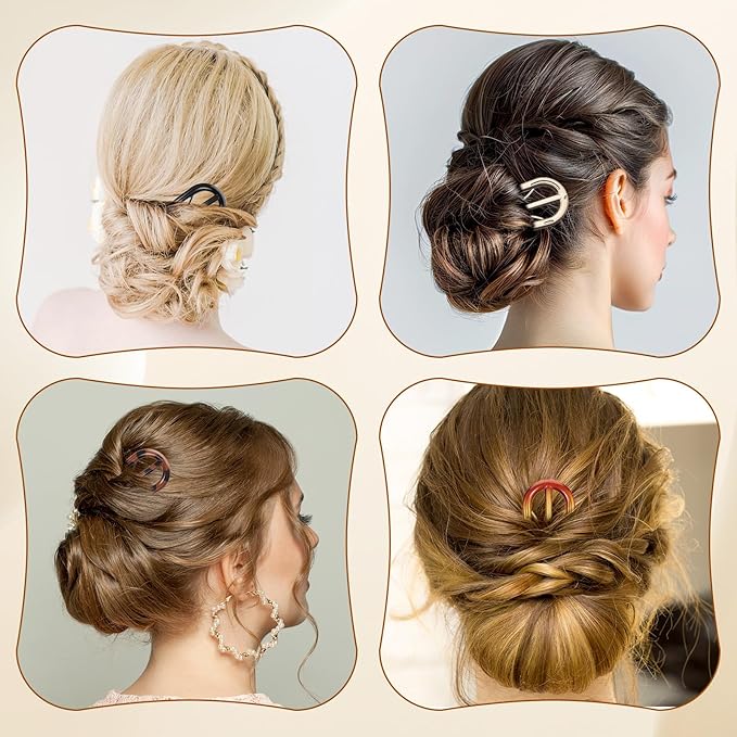 4 Pcs Hairpins Hair for Women Fine Thin Hairs, Large Styling Pins for Thin Thick Hairs, Prestige French Twist Hair Pin, Plastic French Twist Pin with 3 Inner Teeth Design for Women
