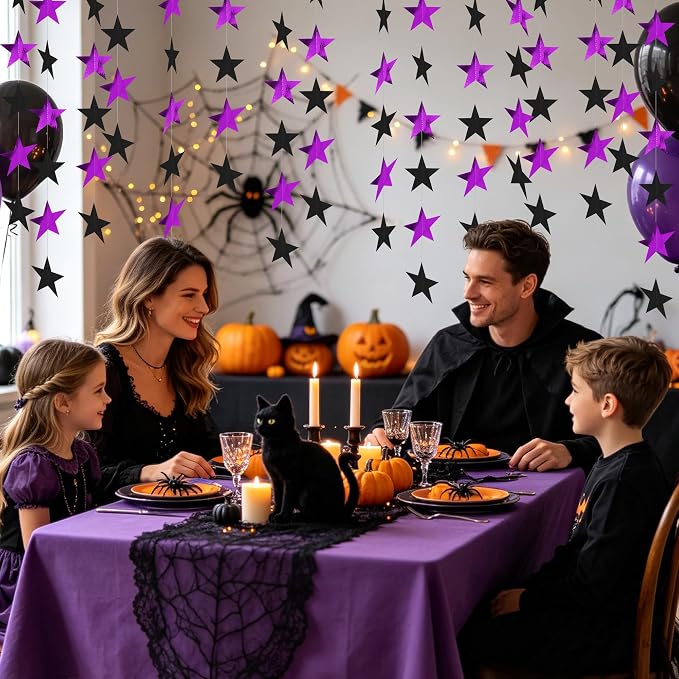 BEISHIDA 6Pcs Black and Purple Star Garland Decor Twinkle Paper Star Streamers - Image 4