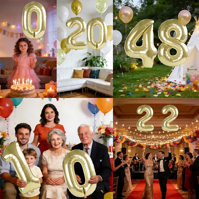 40 Inch Number 48 Balloons for 48th Birthday Party Decorations, 0-100 Champagne - Image 7
