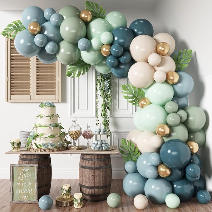 HILAVO Dusty Blue Sage Green Balloon Arch Kit Slate Fog Blue Pastel Green White by HILAVO