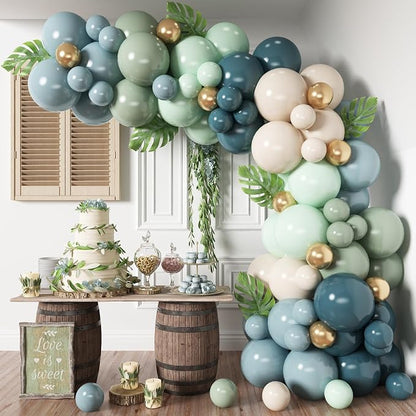 HILAVO Dusty Blue Sage Green Balloon Arch Kit Slate Fog Blue Pastel Green White by HILAVO