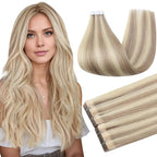 Full Shine Long Tape in Hair Extensions Human Hair Injection Double Sided Tape Extensions Color 18/613 Remy Seamless Skin Weft 22Inch Silky Straight Soft Extension 50G 20Pcs Natural Brazilian