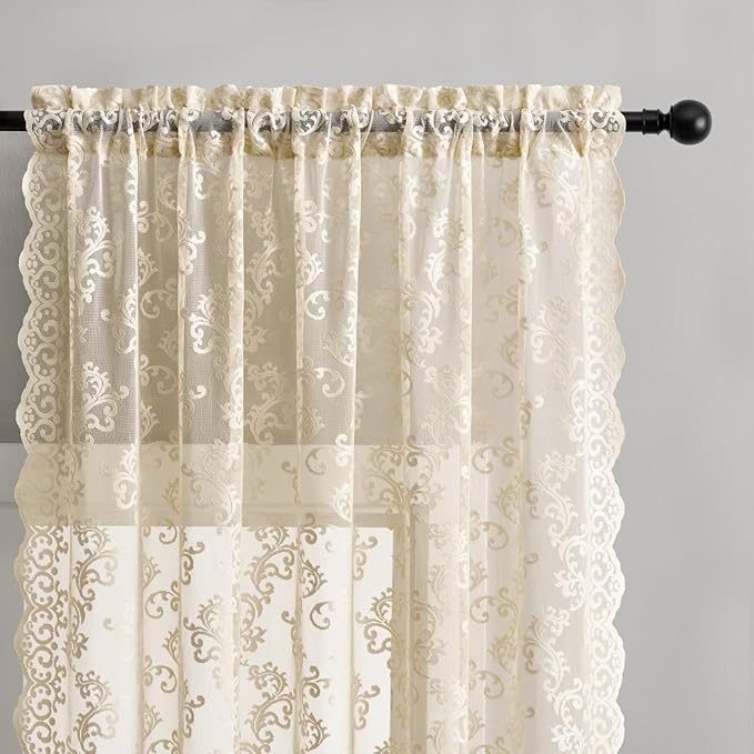 FOLKSIDE Beige Lace Curtains - Image 3