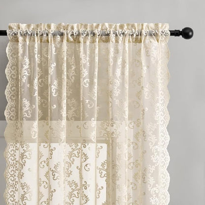 FOLKSIDE Beige Lace Curtains - Image 3