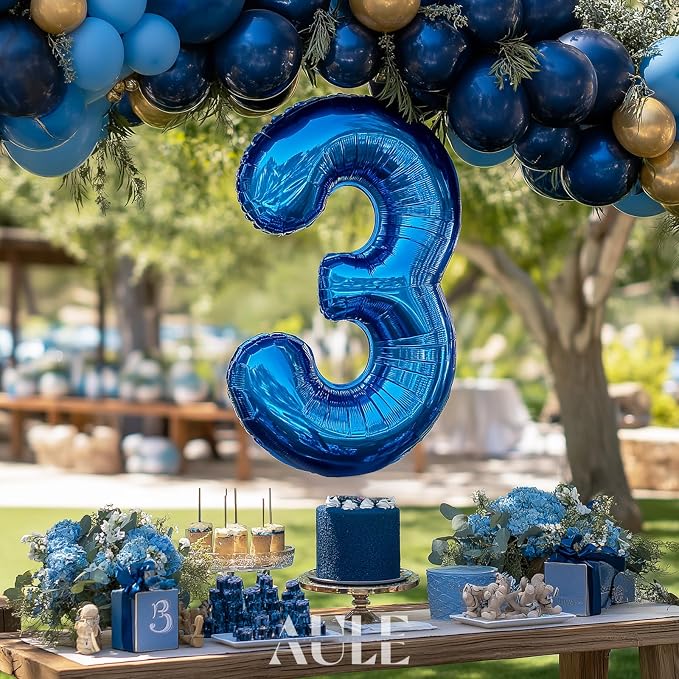 AULE 40 Inch 3 Blue Balloon Number Foil 0-9 Birthday Big Numbers | Birthday - Image 2
