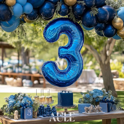 AULE 40 Inch 3 Blue Balloon Number Foil 0-9 Birthday Big Numbers | Birthday - Image 2