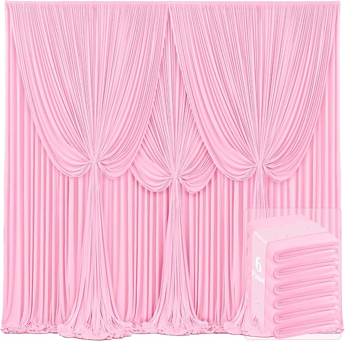 6 Panels Pink Backdrop Curtains by Tao-GePartyDecorations