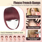 Clip in Bangs, Synthetic French Bangs Hair Clip, Wine Red Fake Bangs Fringe with Temples Hairpieces for Women Natural Curved Hair Extensions for Daily Wear