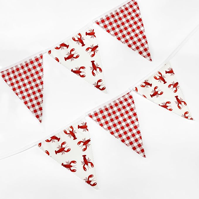 32Ft Crawfish Party Decorations Red Buffalo Plaid Crawfish Pennant Banner - Image 6