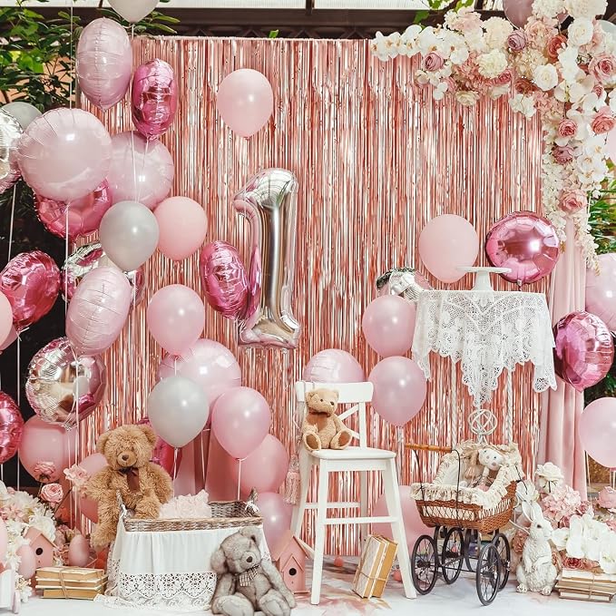 Crosize 8 Pack Rose Gold Party Streamers Backdrop, 3.3 x 9.9 ft | Tinsel Foil - Image 2