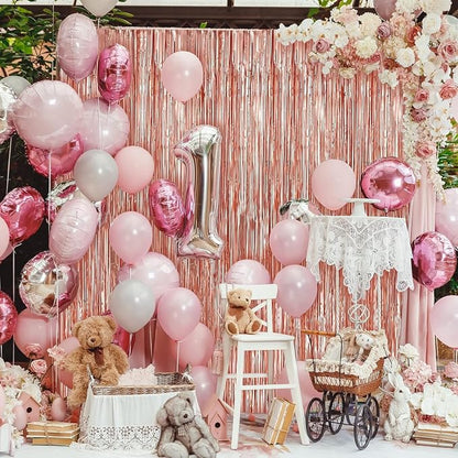 Crosize 8 Pack Rose Gold Party Streamers Backdrop, 3.3 x 9.9 ft | Tinsel Foil - Image 2