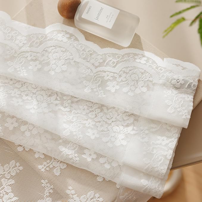 Anmao Vintage White Lace Curtains 72 Inches Long 2 Panels Set, Romantic Elegant - Image 7