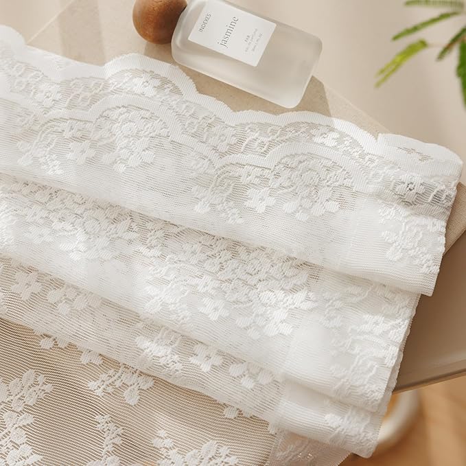 Anmao Vintage White Lace Curtains 45 Inches Long 2 Panels Set, Romantic Elegant - Image 7