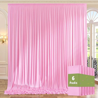 30ft x 10ft Wrinkle Free Pink Backdrop Curtains, 6 Panels 5x10ft Polyester by ENJOYYOURPARTY