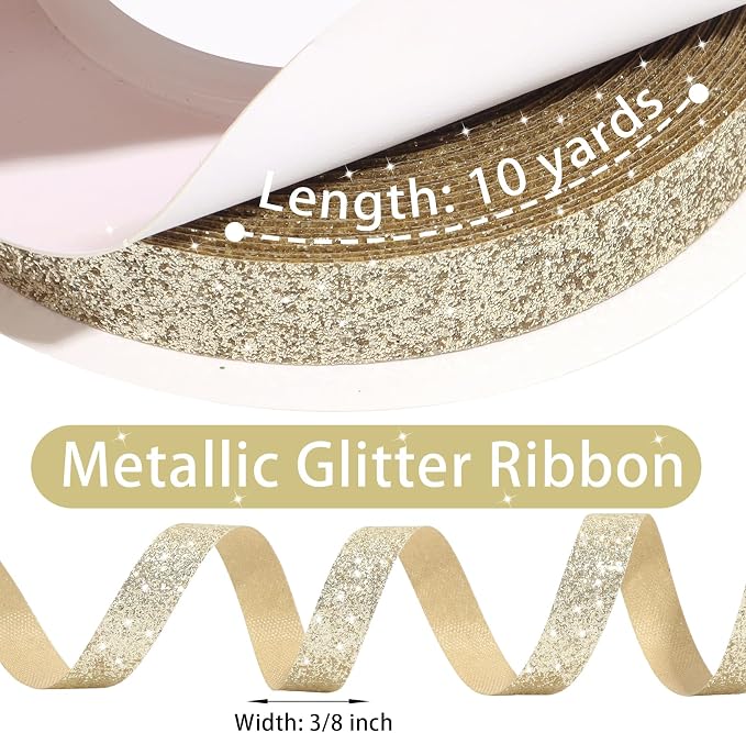 Matte Gold Metallic Glitter Ribbon - Image 3