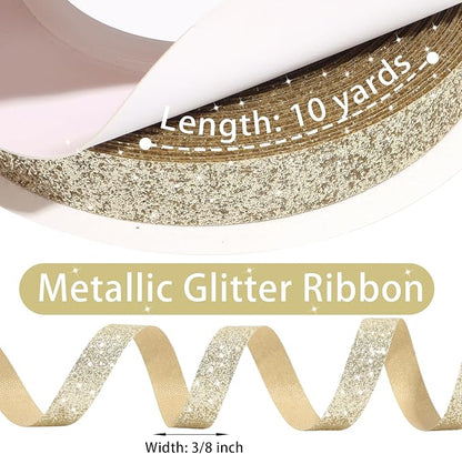 Matte Gold Metallic Glitter Ribbon - Image 3